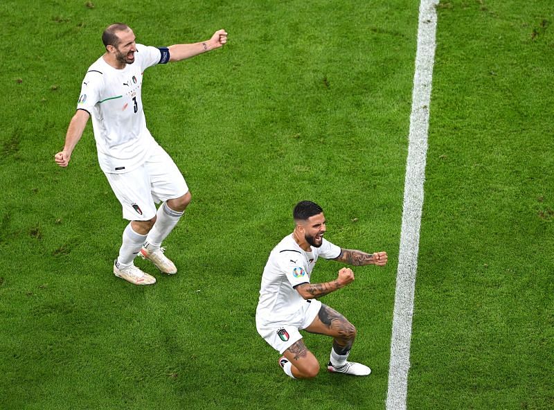 Insigne celebrates his wonder-strike at Euro 2020. 