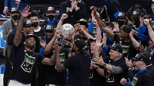 Milwaukee Bucks celebrate their Eastern Conference Championship