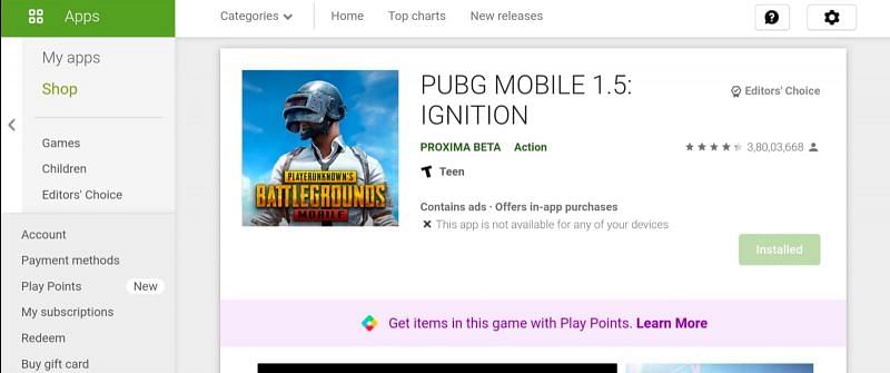 PUBG Mobile in Play Store