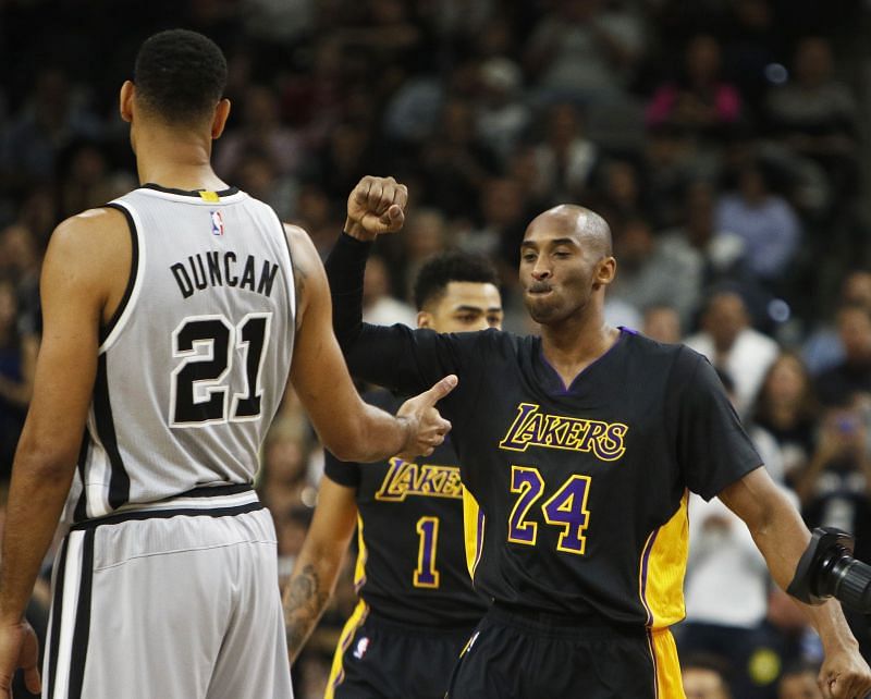 Tim Duncan #21 with Kobe Bryant #24