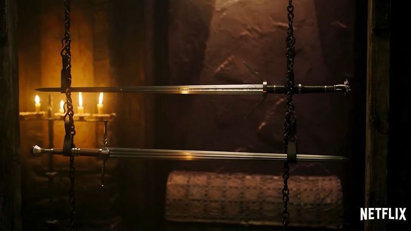 The two swords from WItcher 3 video game, referenced in the teaser. (Image via: Netflix)