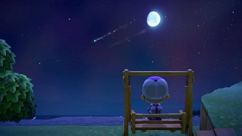 A player enjoying a meteor shower in Animal Crossing: New Horizons (Image via Attack of the Fanboy)