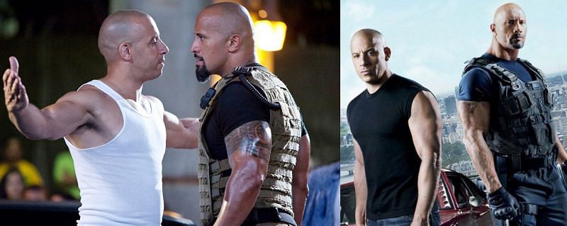 Luke Hobbs (played by Dwayne Johnson) with Dominic Toretto (played by Vin Diesel). (Image via: Universal)