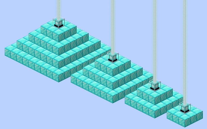 Four possible arrangements of a beacon pyramid (Image via Minecraft wiki)