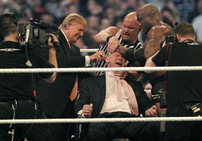 Mr McMahon getting his shaved bald at WrestleMania 23