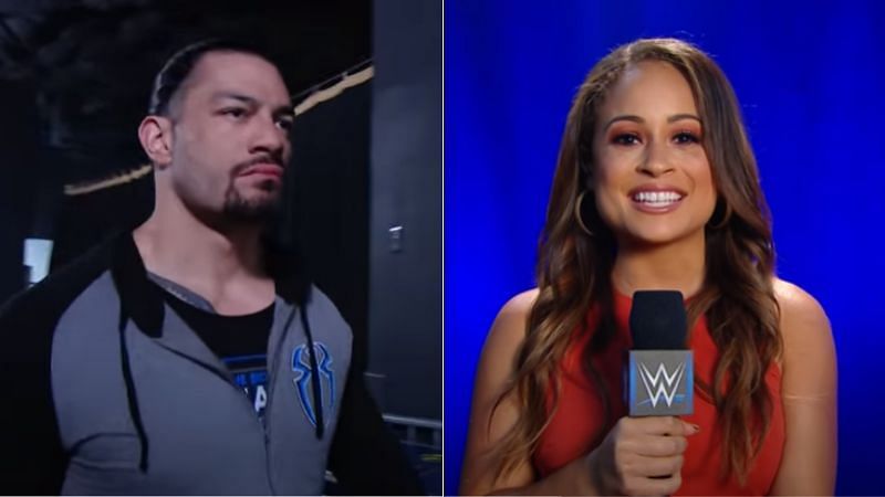 Roman Reigns and Kayla Braxton seconds before their segment