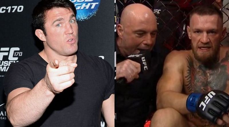 Chael Sonnen (left), Joe Rogan interviews Conor McGregor after UFC 264 (right) [Right Image Courtesy: @thenotoriousmma on Instagram]