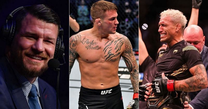 Michael Bisping (left), Dustin Poirier (middle) and Charles Oliveira (right)