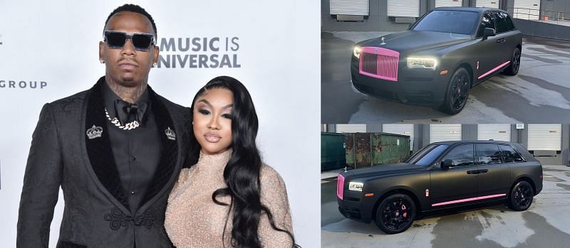 Moneybagg Yo and Ari Fletcher , and the Rolls Royce. (Image via: Gregg DeGuire/FilmMagic/Getty Images, and Instagram/six10motoring)