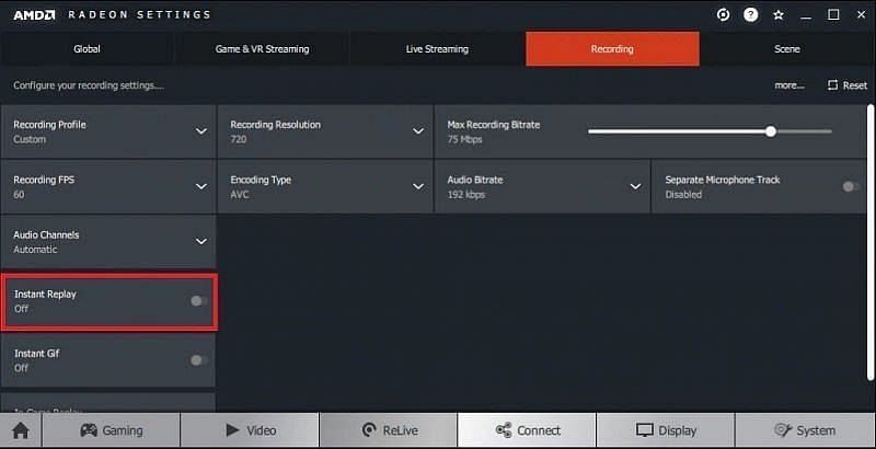 Instant Replay option in AMD settings