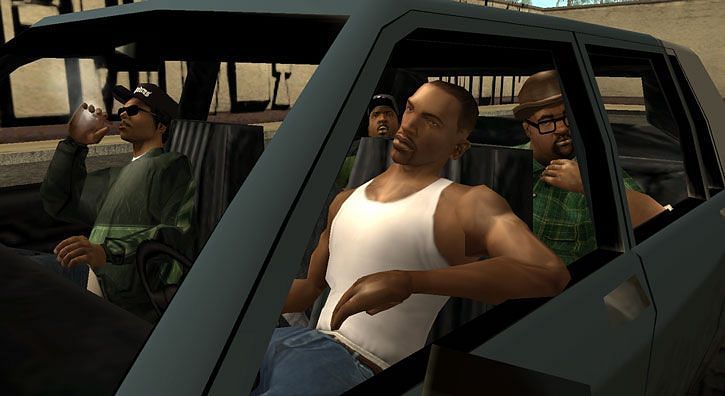 CJ начинает управлять автомобилем одной рукой, как только его навыки вождения улучшаются (Изображение предоставлено Rockstar Games)