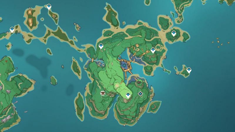 Ruin Sentinel locations on Kannazuka Island (image via Genshin Impact Interactive World Map)
