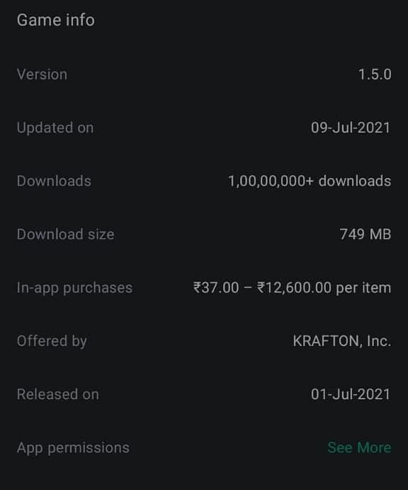 Specifications of BGMI 1.5 update