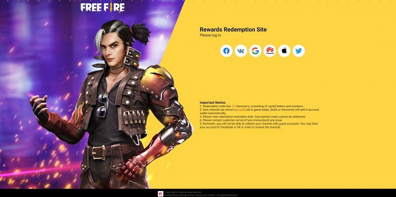 There are 6 available options on the Free Fire redemption site (Image via Free Fire)