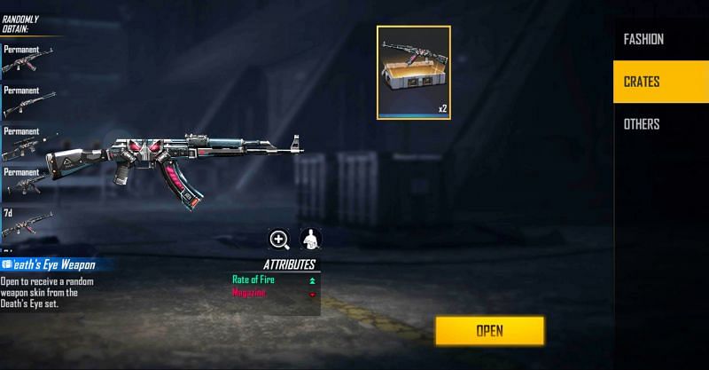 2x Death&rsquo;s Eye Weapon Loot Crate rewards for the Singapore redeem code (Image via Free Fire)