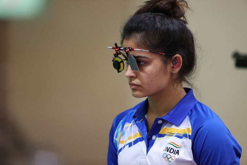 Manu Bhaker of Team India during the 10m Air Pistol Women's event on Day 2 of Tokyo Olympics