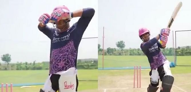 [Watch] Riyan Parag brilliantly recreates MS Dhoni's match-winning sixer from the 2011 World Cup final