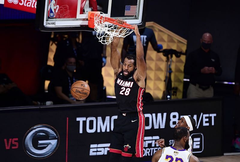 Andre Iguodala #28 dunks the ball during the first half of a game.