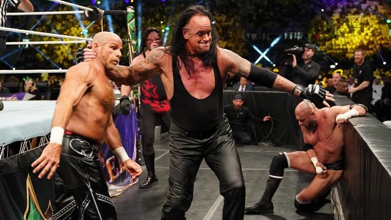 Shawn Michaels and The Undertaker during the tag team match at Crown Jewel 2018