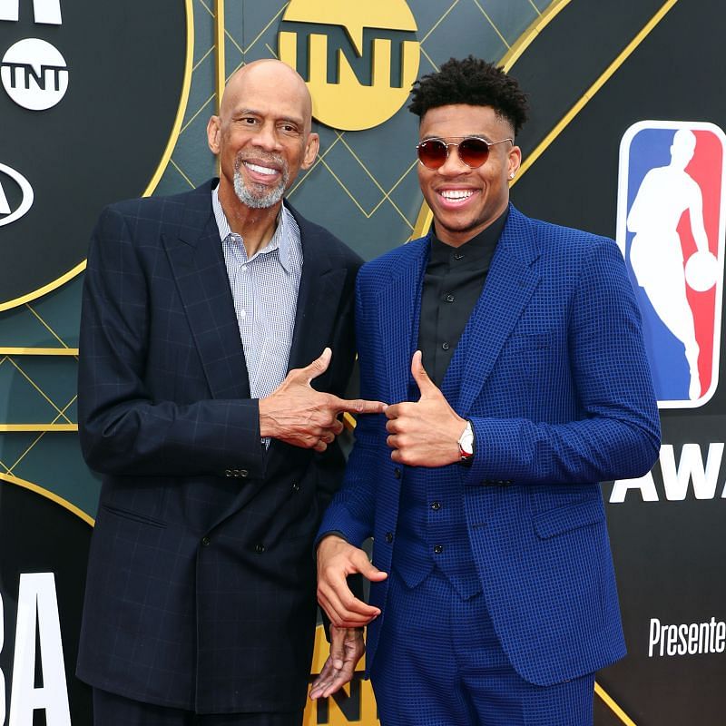 Kareem Abdul-Jabbar and Giannis Antetokounmpo attend the 2019 NBA Awards.