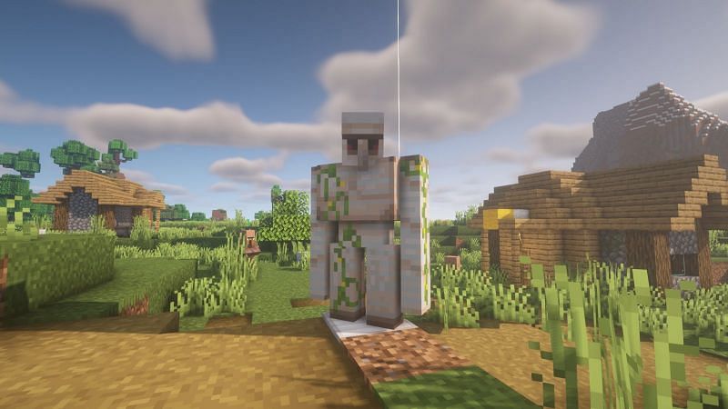 Iron golem looking at the player suspiciously (Image via Minecraft)