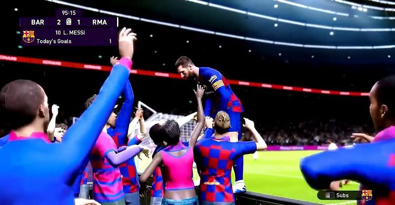 Messi celebrating with the fans