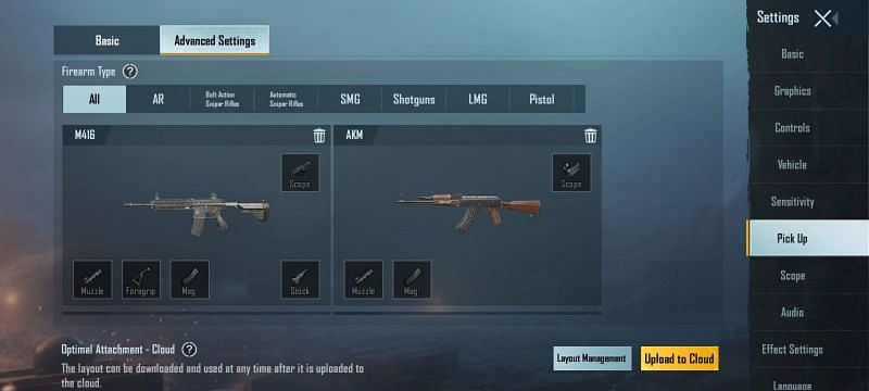 Advanced pickup settings