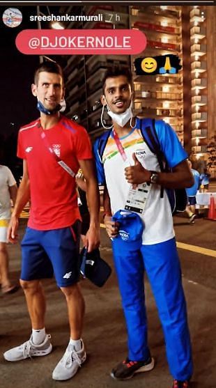M Sreeshankar meets Novak Djokovic