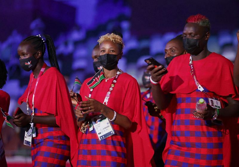 Jane Wairimu of Team Kenya looks on during the Opening Ceremony of the Tokyo 2020 Olympic Games at Olympic Stadium