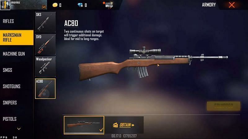 A new weapon in the Free Fire OB29 Advance Server (Image via Moniez Gaming)