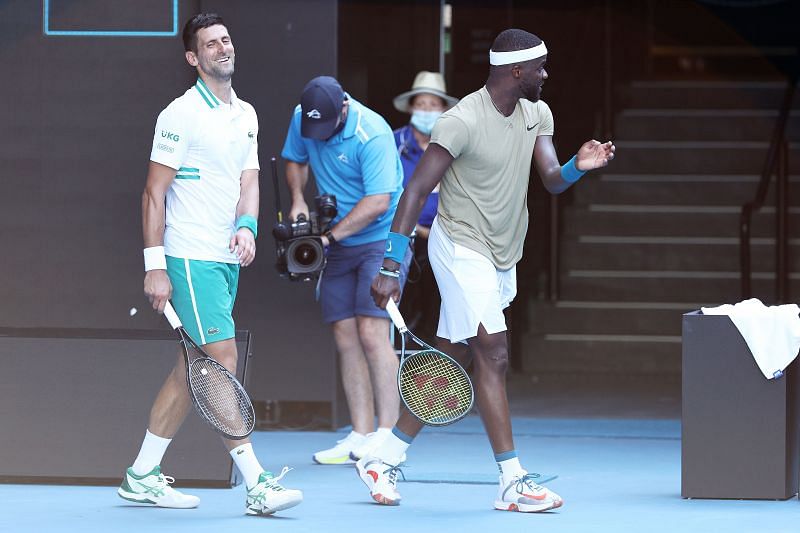 Novak Djokovic during his Australian Open clash against Frances Tiafoe