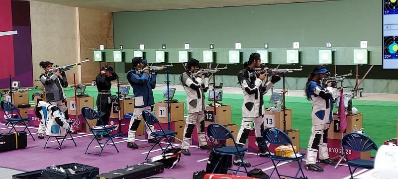 Indian rifle shooters at a practice session in Tokyo (Abhijit Deshmukh/Sportskeeda)