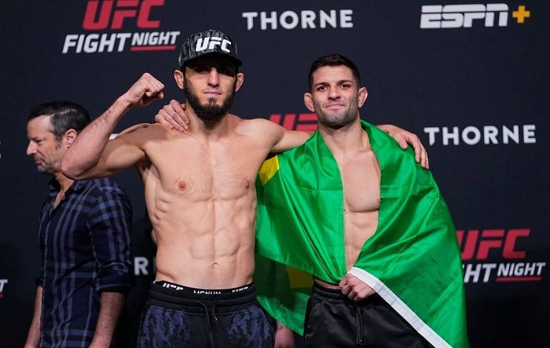 Islam Makhachev (left) and Thiago Moises (right)