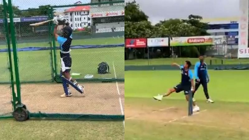 Screengrabs from Shikhar Dhawan (L) and Kuldeep Yadav&#039;s practice sessions.