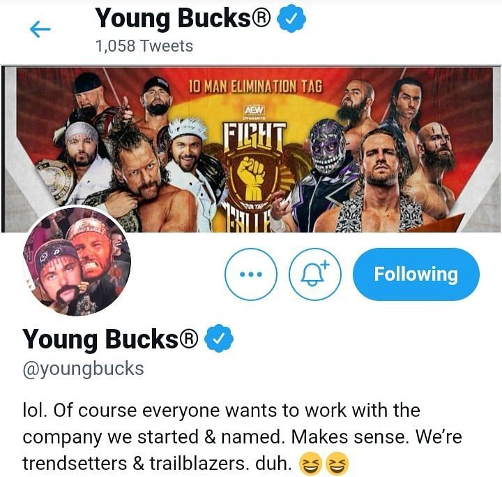 Screengrab of The Young Bucks&#039; Twitter profile