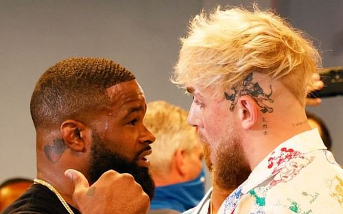 Tyron Woodley (left); Jake Paul (right)