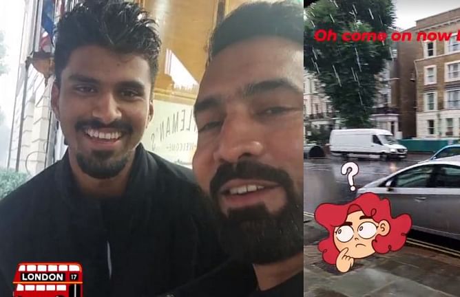 Watch: "Thought we were in the middle of Summer" - Dinesh Karthik while stuck in Rain with Washington Sundar in a bus stop in London