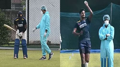 Sri Lankan team during their practice session. Pic: SLC/ YouTube