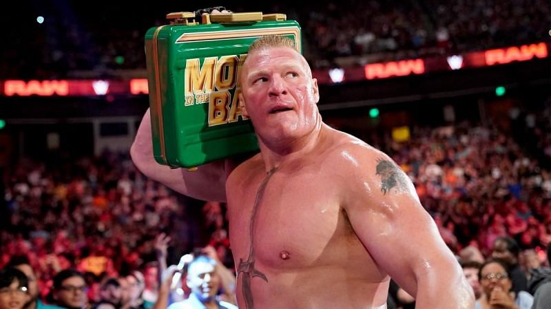 Brock Lesnar with his Money in the Bank briefcase on RAW