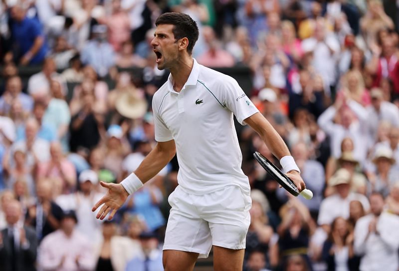 Novak Djokovic exults after beating Denis Shapovalov