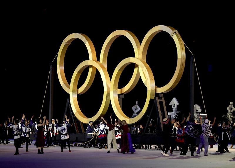 Olympic Rings at show during the Tokyo Olympics 2021 Opening Ceremony