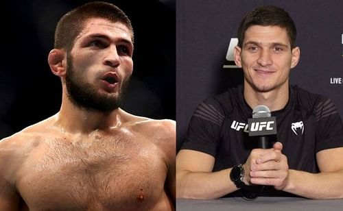 Khabib Nurmagomedov (left); Movsar Evloev (right)