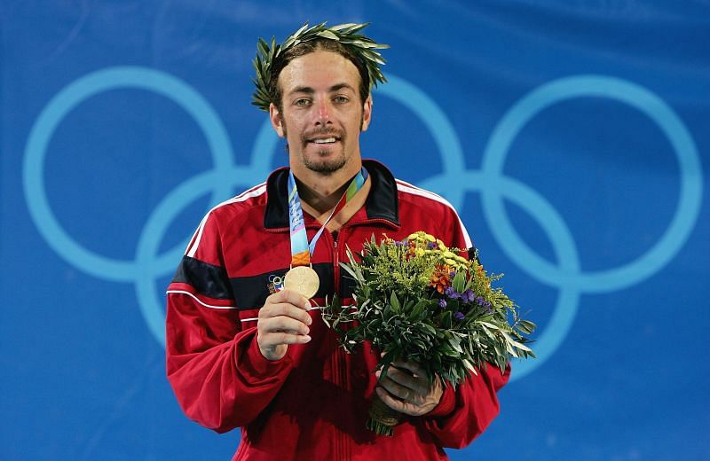 Nicolas Massu with his singles gold medal at the 2004 Athens Games