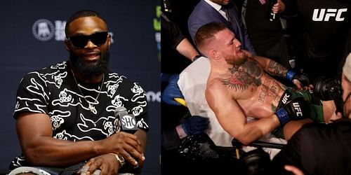 Tyron Woodley (left) and Conor McGregor at UFC 264 (right) via Getty Images