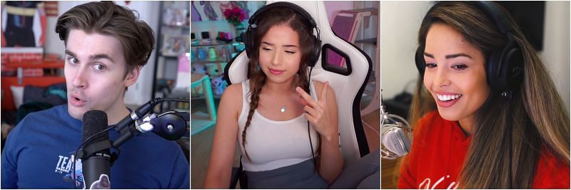 Pokiimane was congratulated on reaching 8 million followers by a number of prominent content creators. (Images via Ludwig, Pokimane, Valkyrae)