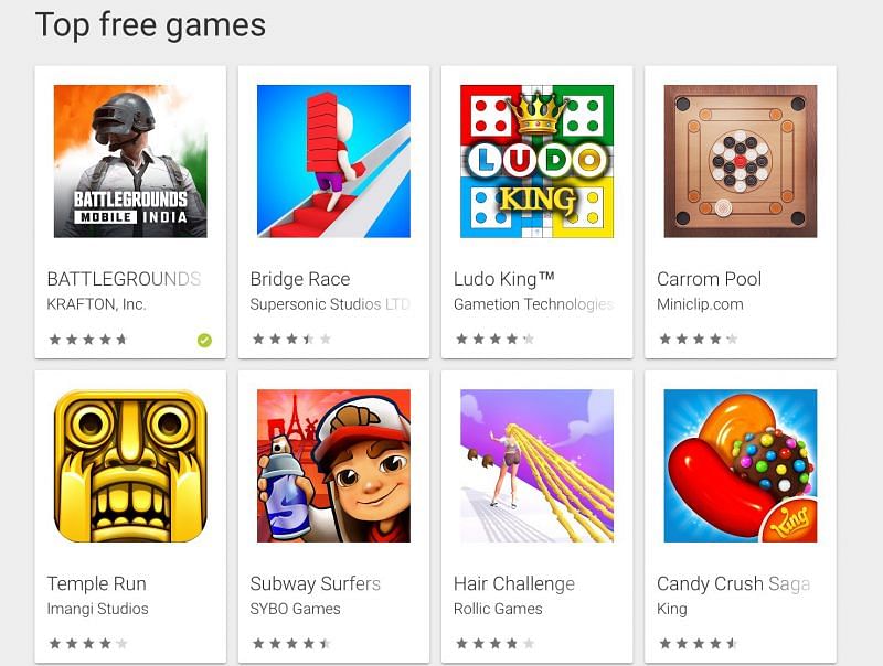 The top free games on the Play Store in India