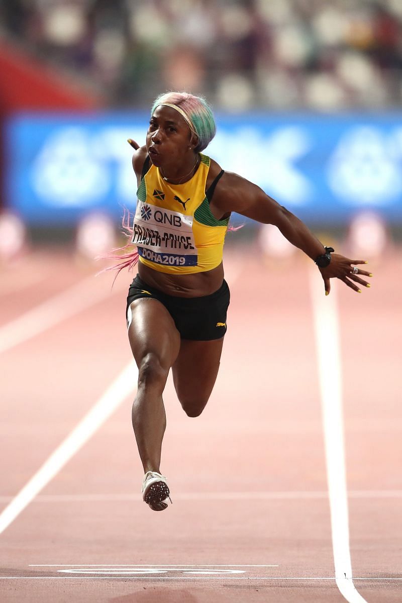 Shelly Ann Fraser Pryce at the 2019 World Athletics Championships at Doha