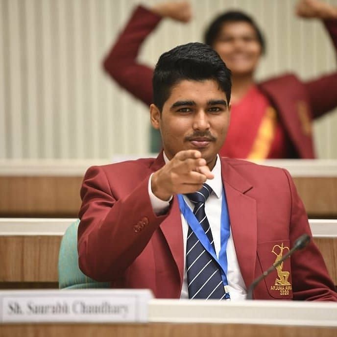 Saurabh Chaudhary at the Arjuna Award ceremony. Source: Instagram