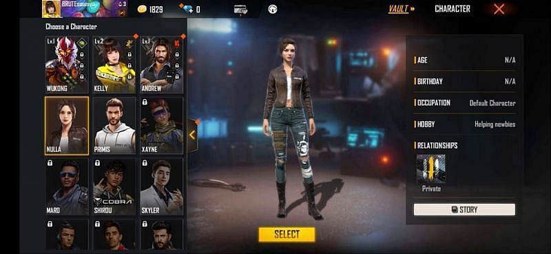 Nulla too does not have a special ability (Image via Free Fire)