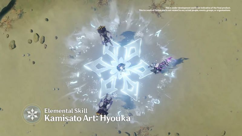 Ayaka&#039;s Elemental Skill in the Genshin Impact 2.0 livestream (image via miHoYo)